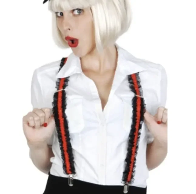 Frilly Black & Red Suspenders