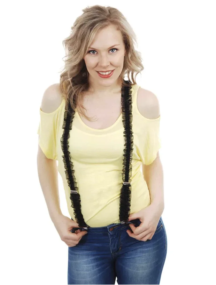Frilly Black Suspenders