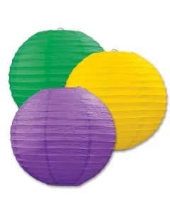 Mardi Gras Paper Lanterns (24cm) - Pk 3