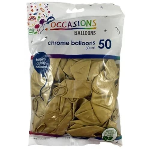 30cm Chrome Gold Latex Balloons - Pk 50