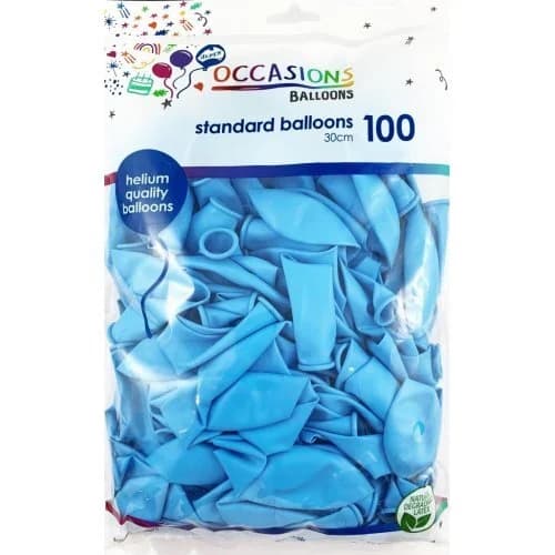 30cm Light Blue Latex Balloons - Pk 100