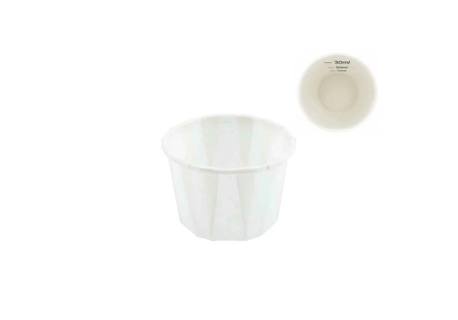 30mL White Paper Medicine Shot Cups - Pk 30