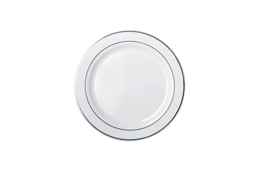 REUSABLE Heavy Duty Plastic Lunch Plate w/ Silver Lining (19cm) - Pk 6