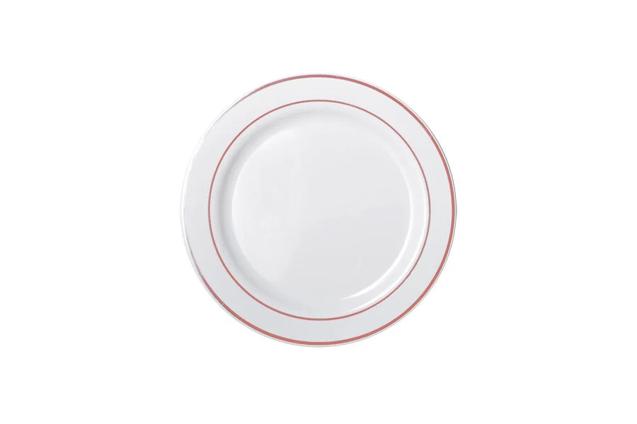 REUSABLE Heavy Duty Plastic Lunch Plate w/ Rose Gold Lining (19cm) - Pk 6