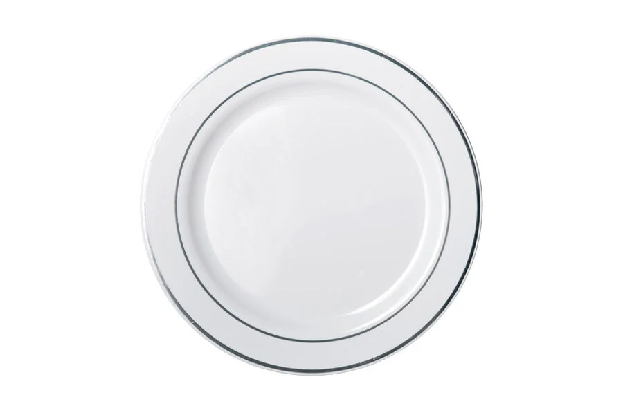 Heavy Duty Dinner Plates w/ Silver Lining (26cm) - Pk 6