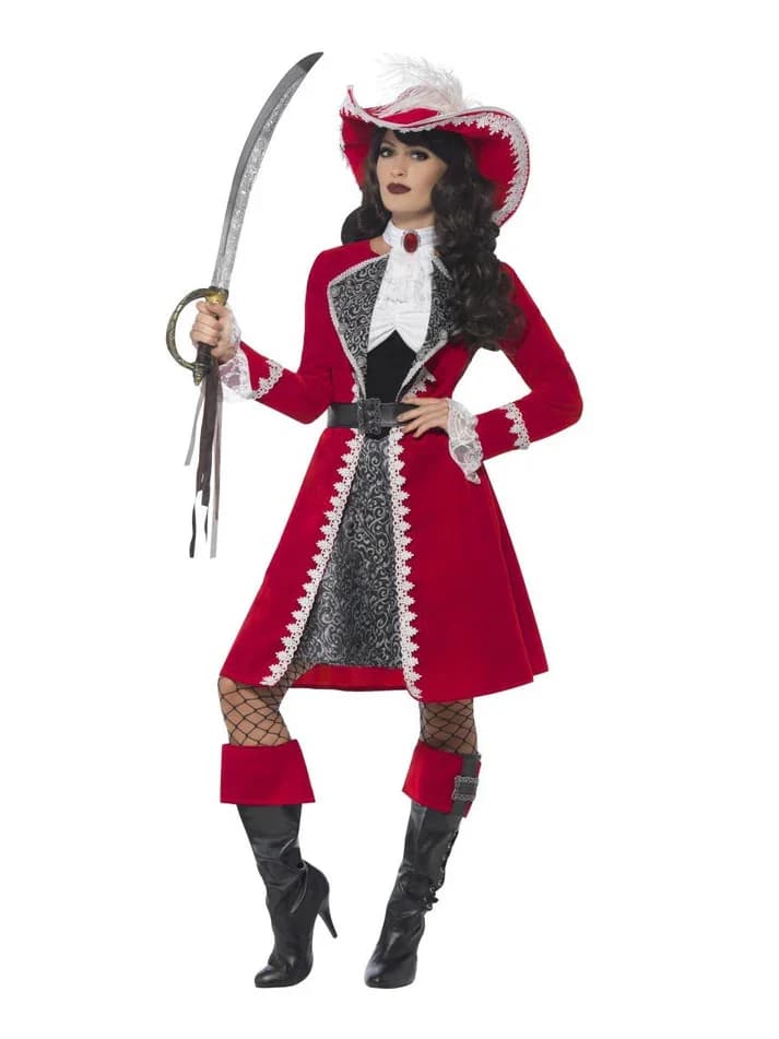 Womens Deluxe Red Pirate Captain Costume