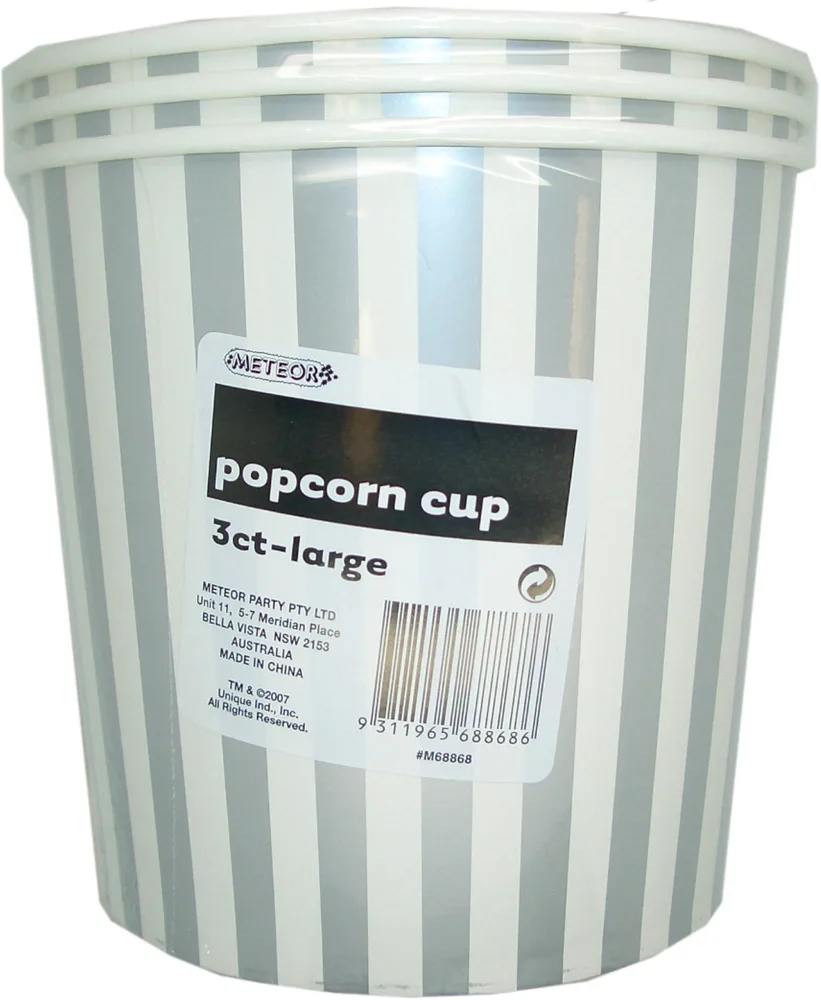 Silver Striped Popcorn Cups (Large) - Pk 3