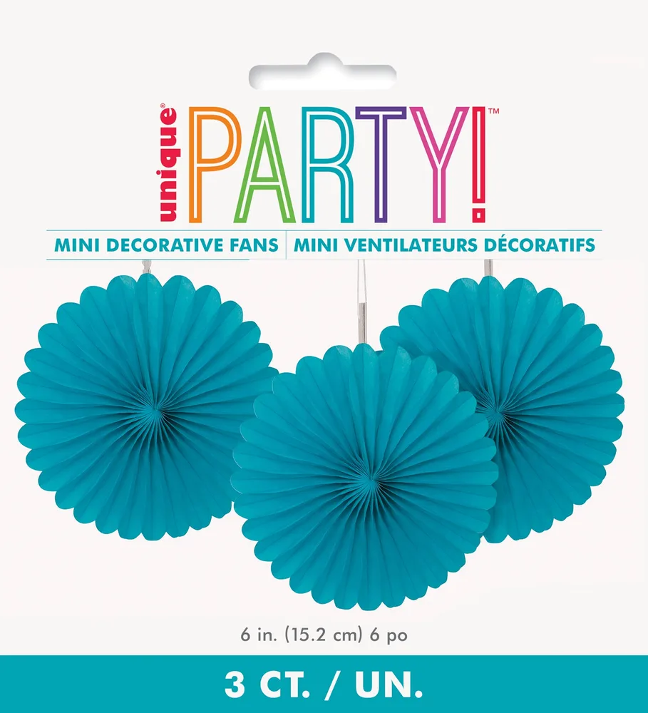 Teal Decorative Fans (15 cm) - Pk 3