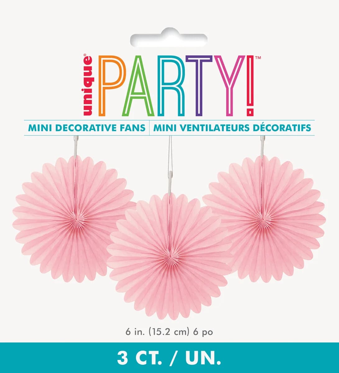 Light Pink Decorative Fans (15 cm) - Pk 3