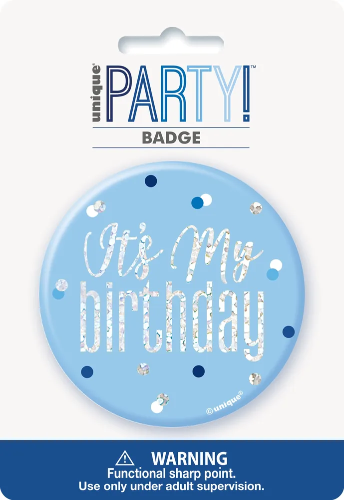 Blue Glitz Birthday Badge (7.6 cm)