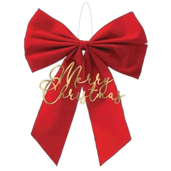 Christmas Gathered Red Bow & Merry Christmas Hanging Decoration (36 x 30 cm)
