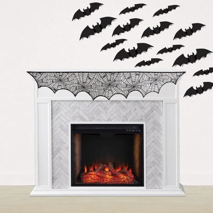 Black Spider Web Mantel Decoration (45x243cm)