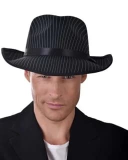 Black Pinstripe 20s Gangster Hat