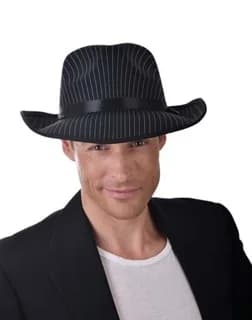 Black Pinstripe 20s Gangster Hat