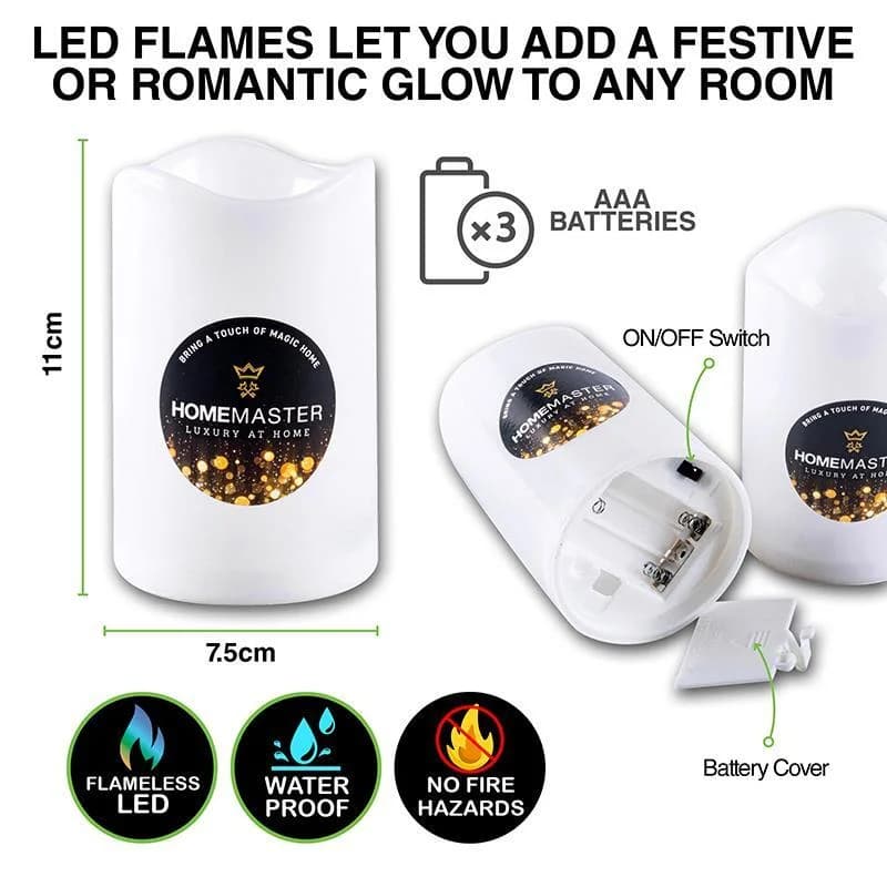 Flameless Warm LED White Pillar Candle (10x7.5cm)