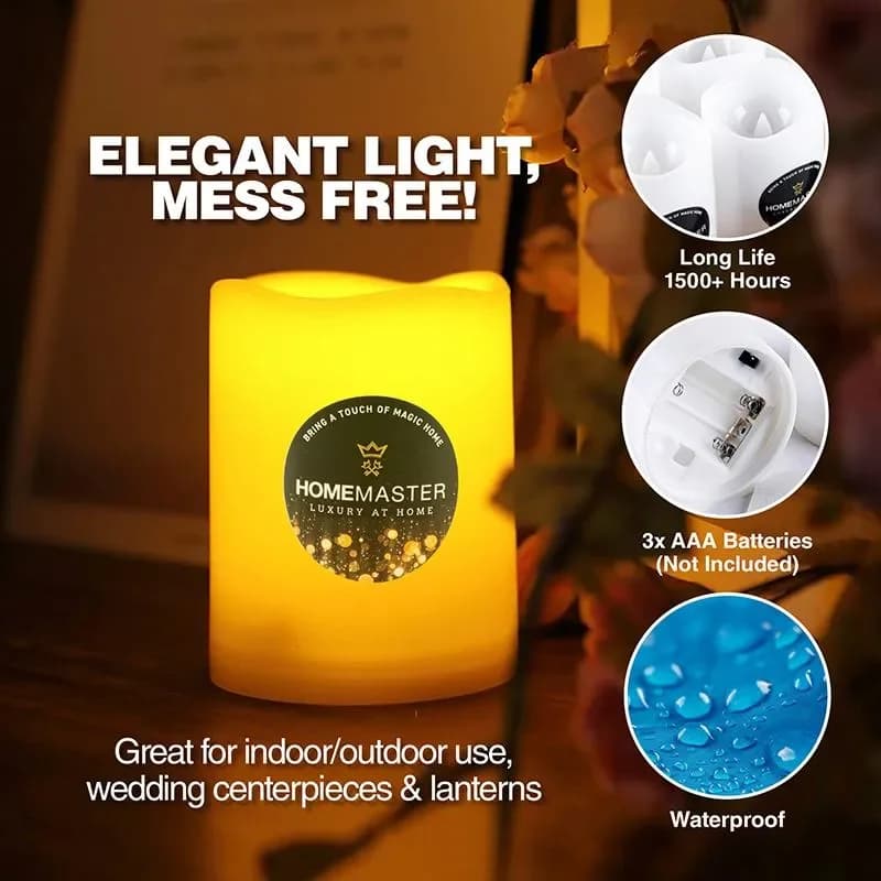 Flameless Warm LED White Pillar Candle (10x7.5cm)