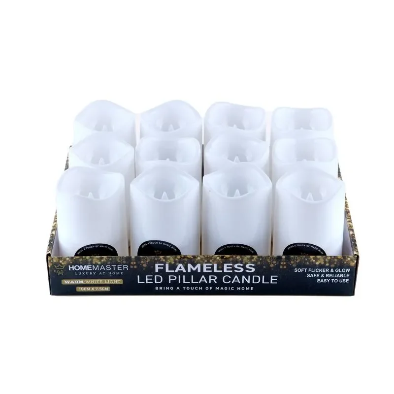 Flameless Warm LED White Pillar Candle (10x7.5cm)