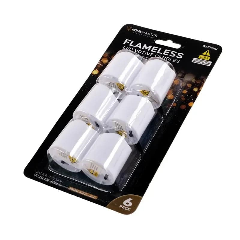 Flameless Warm LED White Votive Candles (4.8cm) - Pk 6