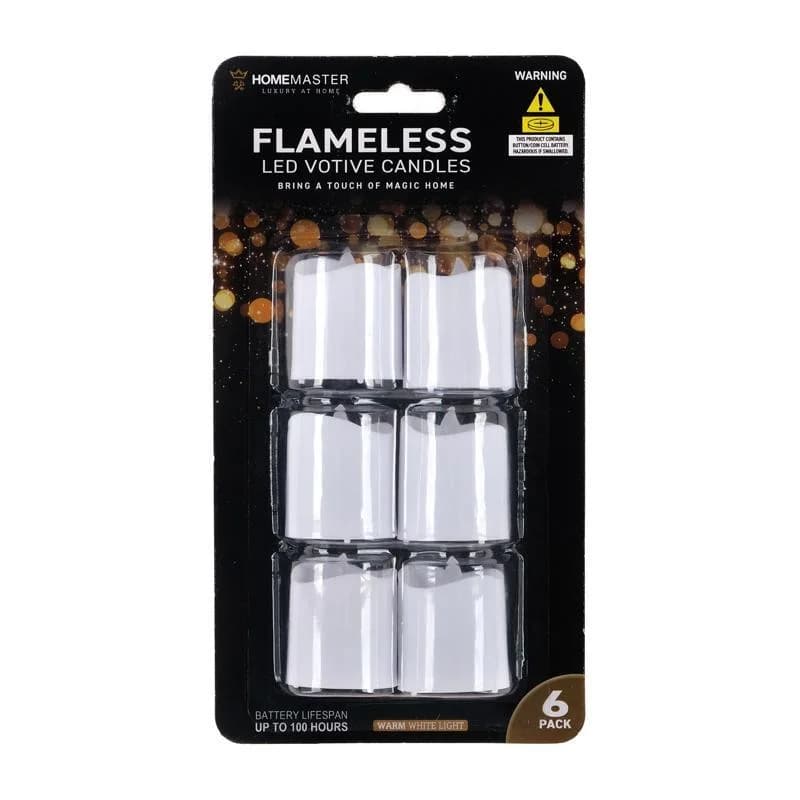 Flameless Warm LED White Votive Candles (4.8cm) - Pk 6