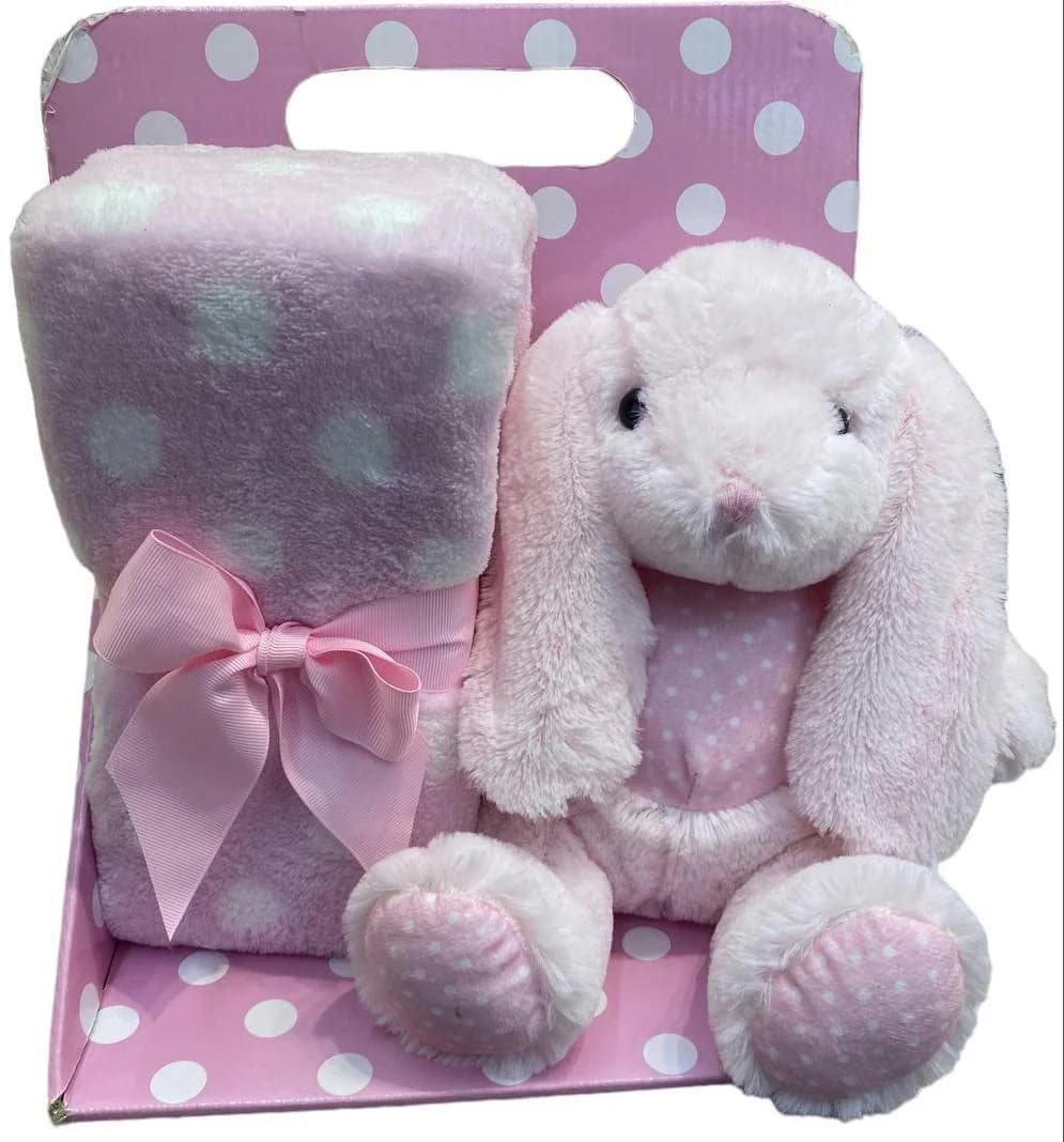 Pink Bunny Plush & Baby Blanket Gift Set