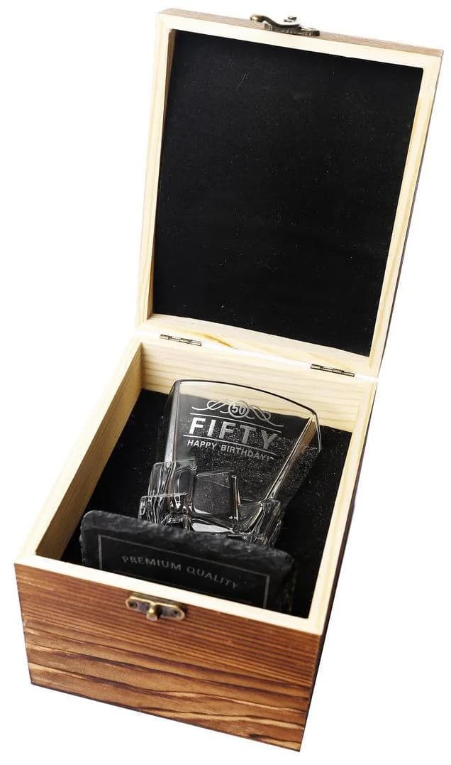 50th Birthday Scotch Glass & Coaster Gift Box