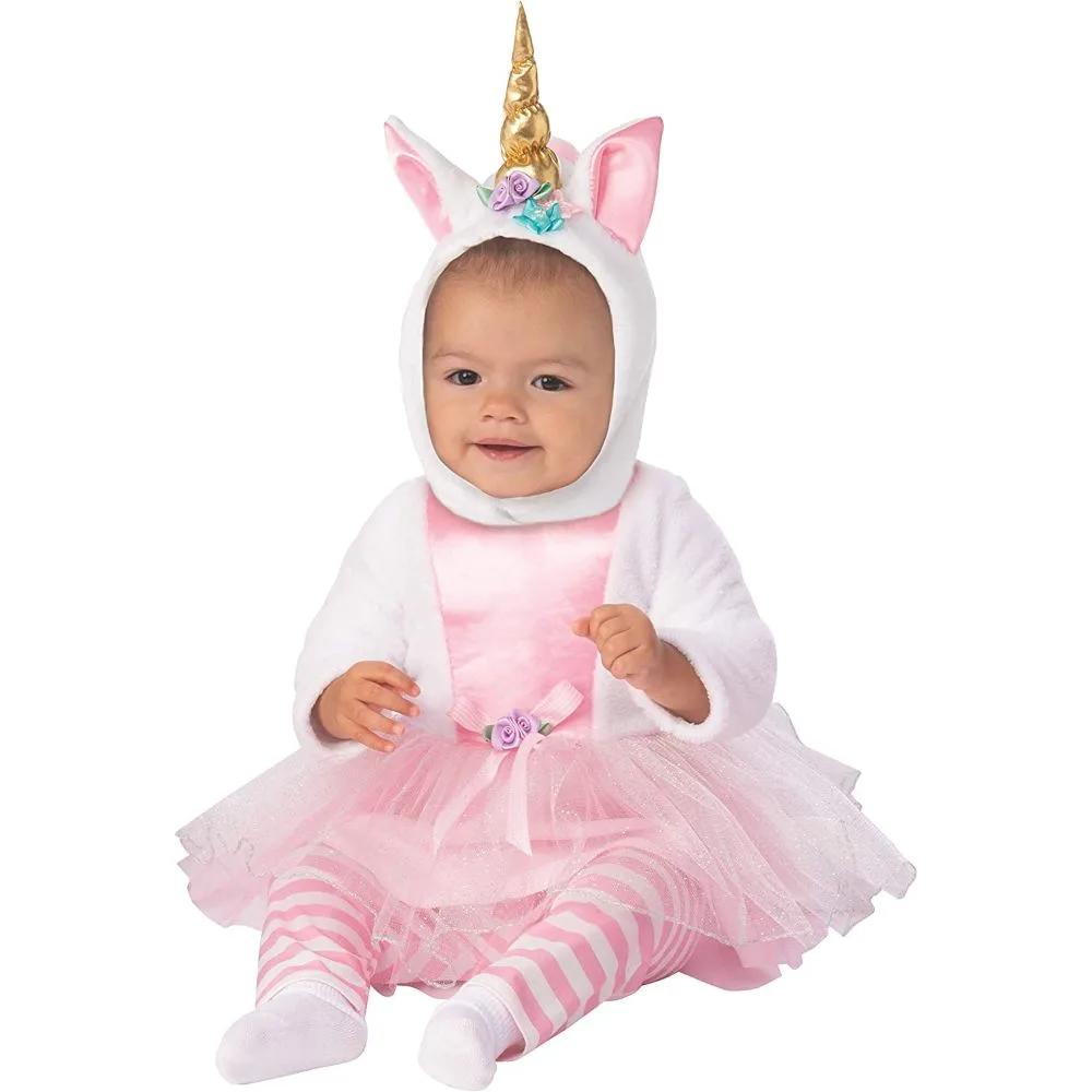 Toddler unicorn tutu costume - pink and white dress with tutu skirt and hood with unicorn horn and ears