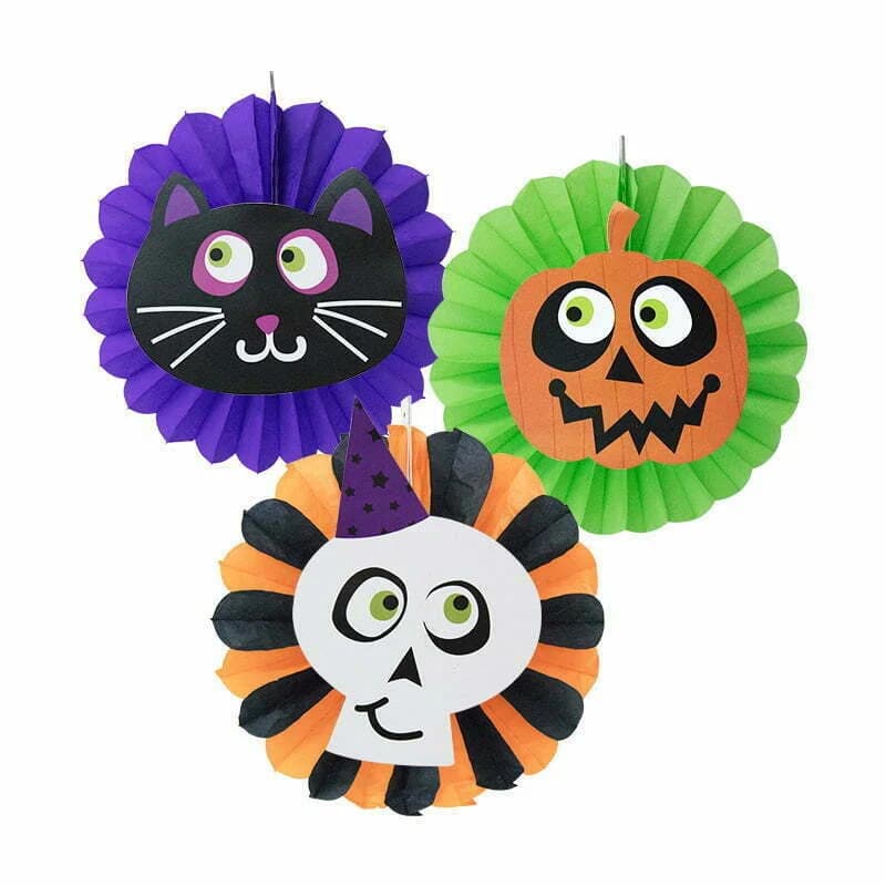 Cute Halloween Hanging Paper Fans - Pk 3