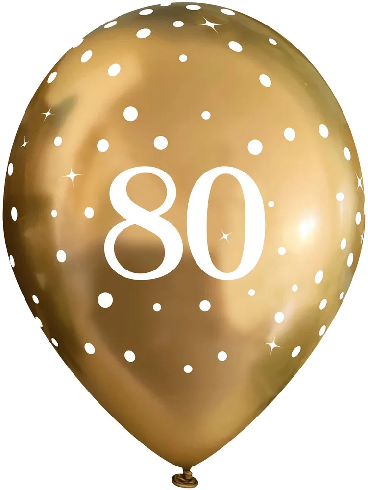 11in. 80th Gold Chrome SparkleFizz Latex Balloons - Pk 6