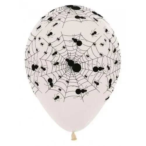 Crystal Clear Black Spider Print Latex Balloons (30cm) - Pk 50