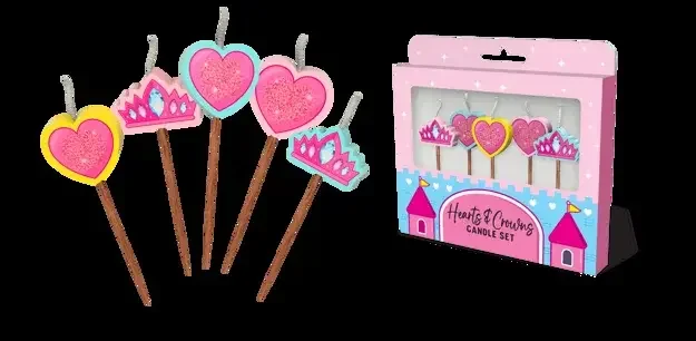 Hearts and Crowns Novelty Candle Pack - Pk 5