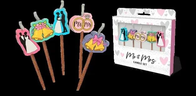 Mr & Mrs Novelty Candle Pack - Pk 5