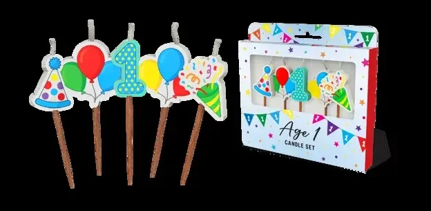 1st Birthday Novelty Candle Pack - Blue - Pk 5