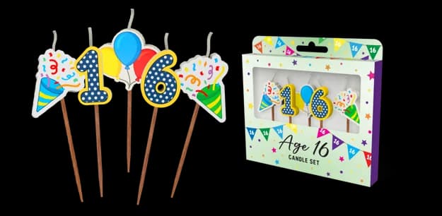 16th Birthday Novelty Candle Pack - Pk 5
