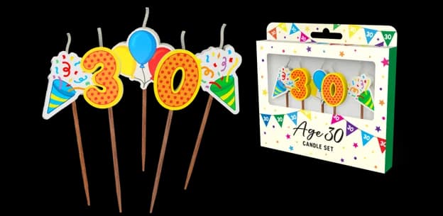 30th Birthday Novelty Candle Pack - Pk 5