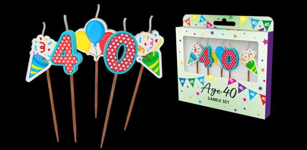 40th Birthday Novelty Candle Pack - Pk 5