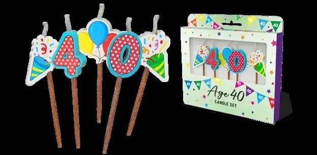 40th Birthday Novelty Candle Pack - Pk 5