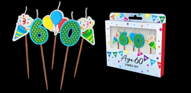 60th Birthday Novelty Candle Pack - Pk 5