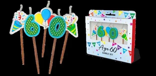 60th Birthday Novelty Candle Pack - Pk 5
