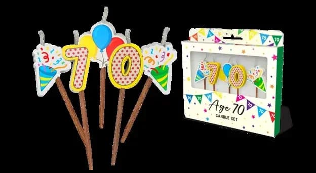 70th Birthday Novelty Candle Pack - Pk 5