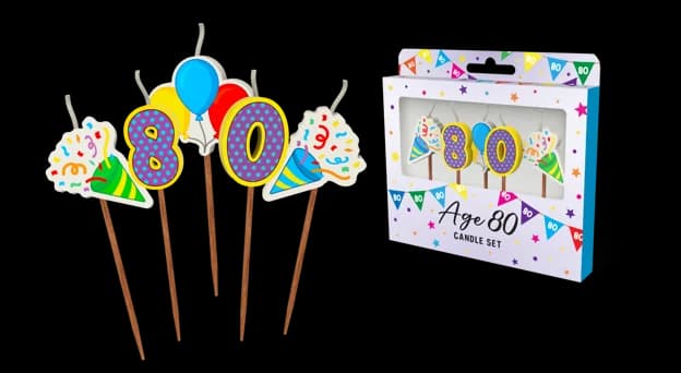 80th Birthday Novelty Candle Pack - Pk 5