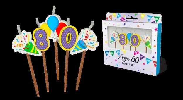 80th Birthday Novelty Candle Pack - Pk 5