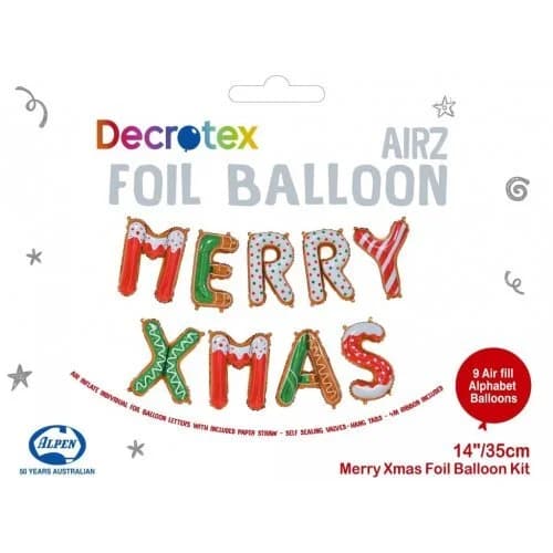 Merry Xmas Foil Balloon Banner Kit (14in.)