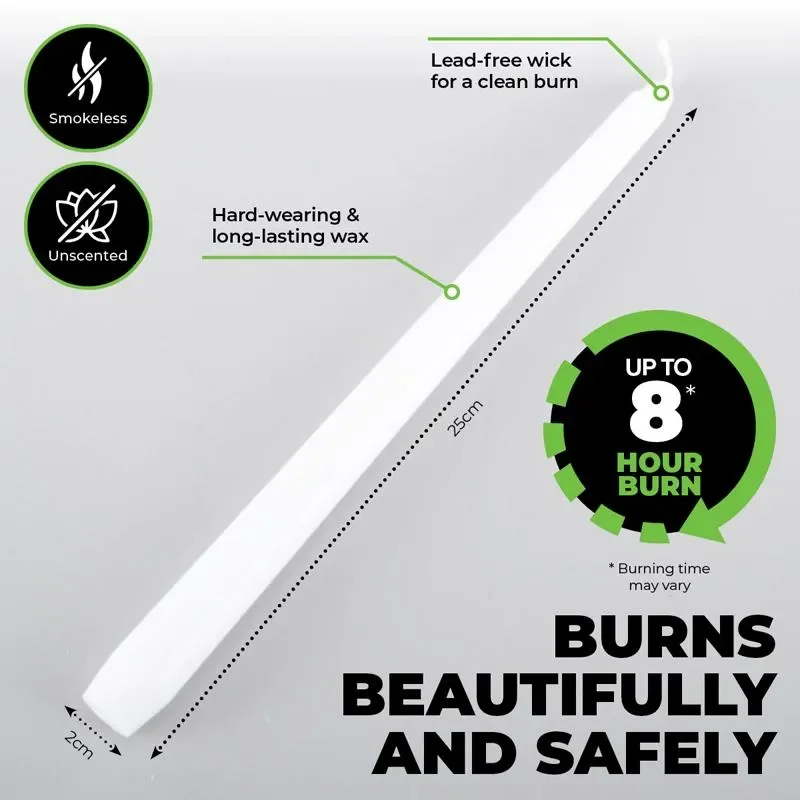 Unscented White Taper Candles (25cm) - Pk 4