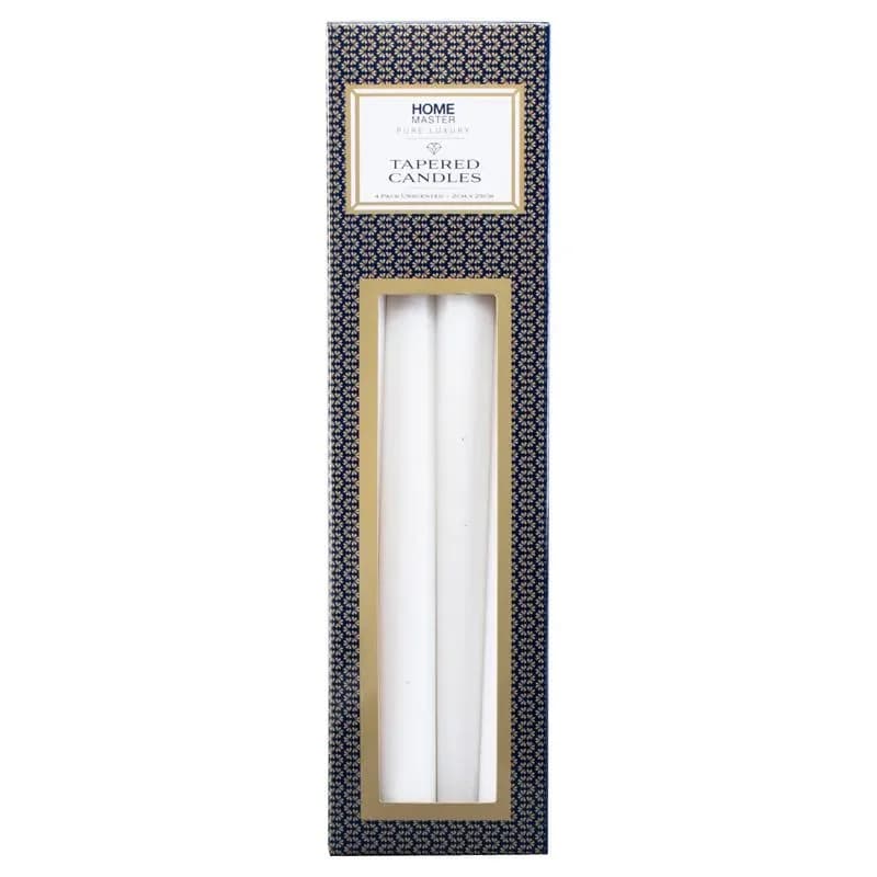 Unscented White Taper Candles (25cm) - Pk 4