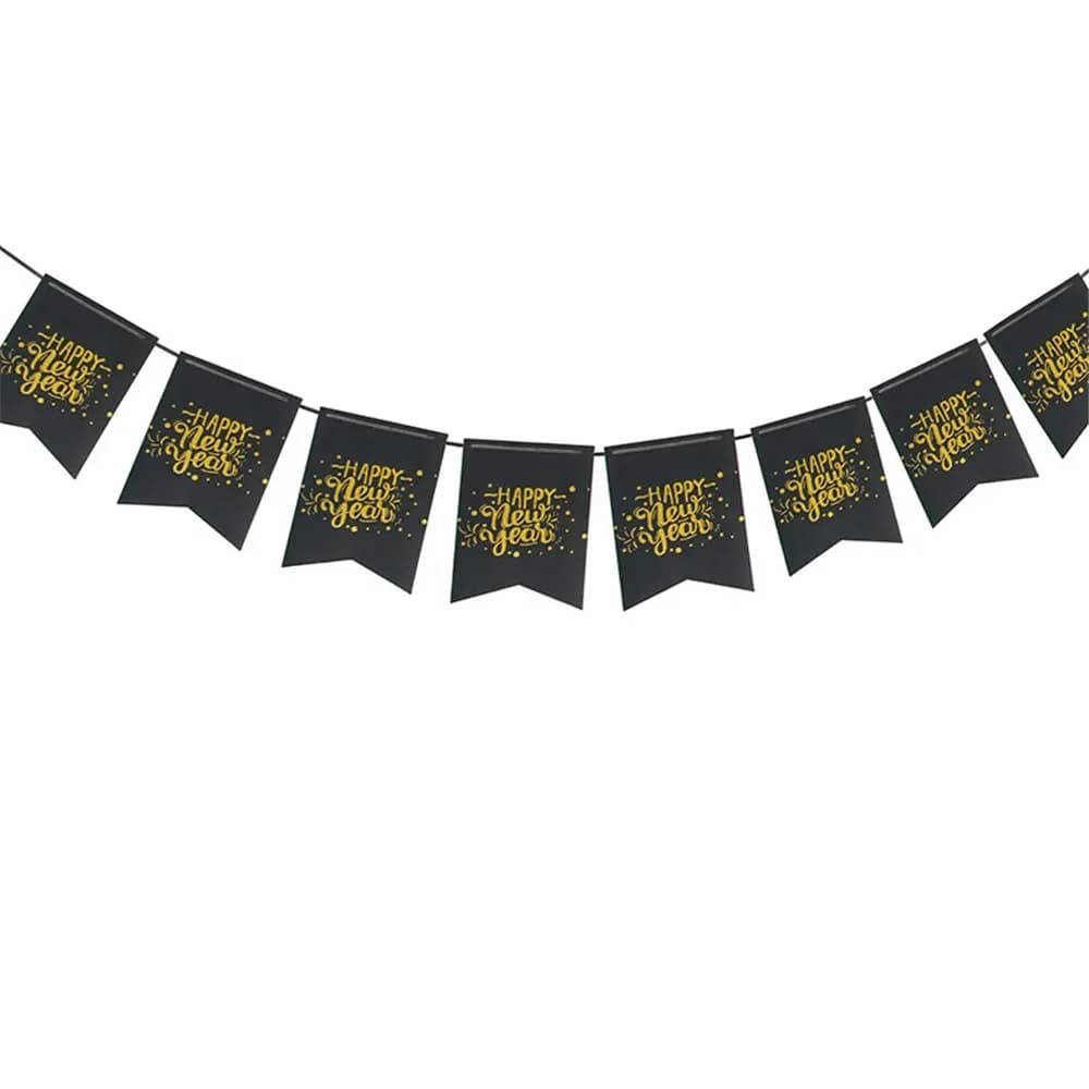 Black and Gold New Year Bunting (300 cm)