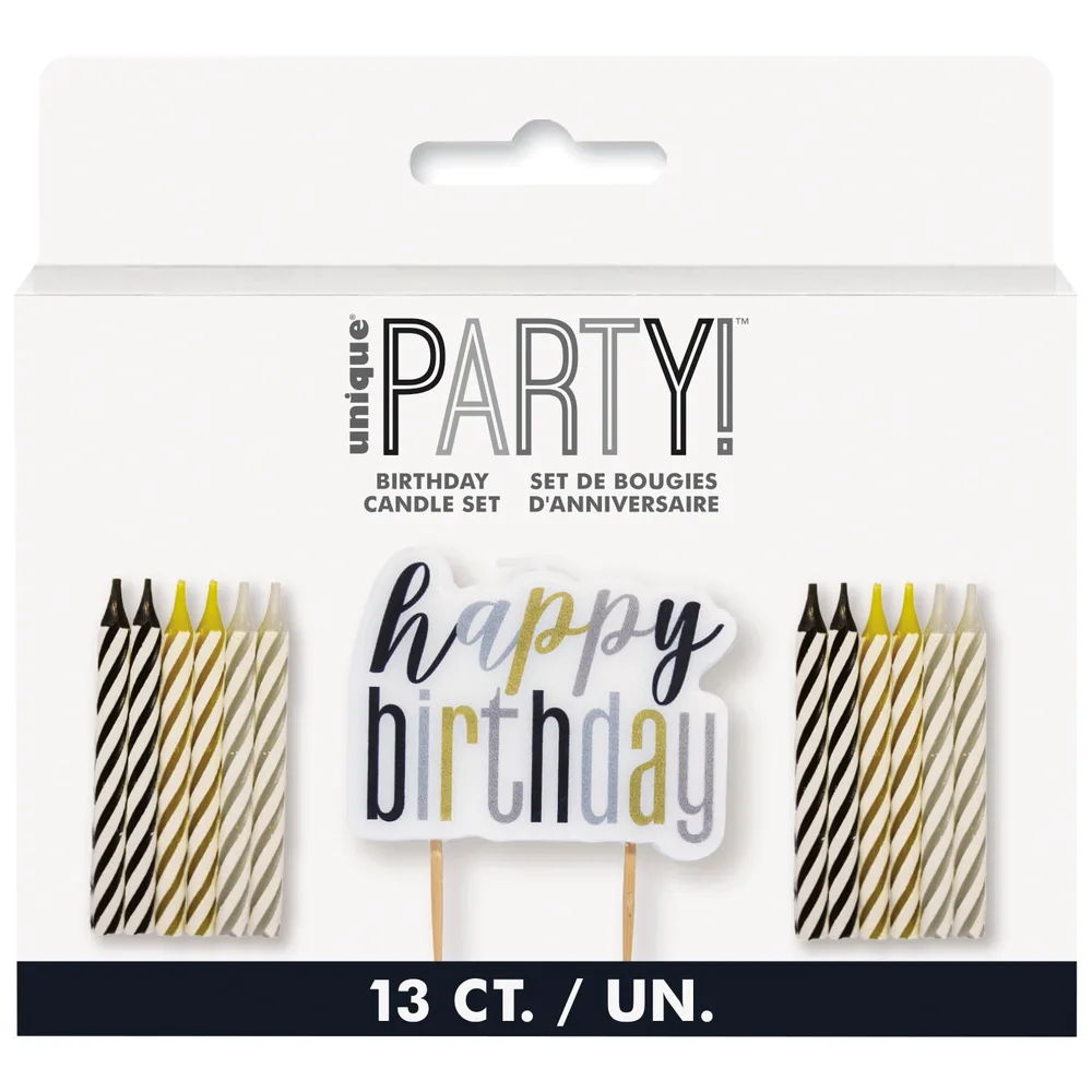 Glitter Black Candles with Holders - Pk 12