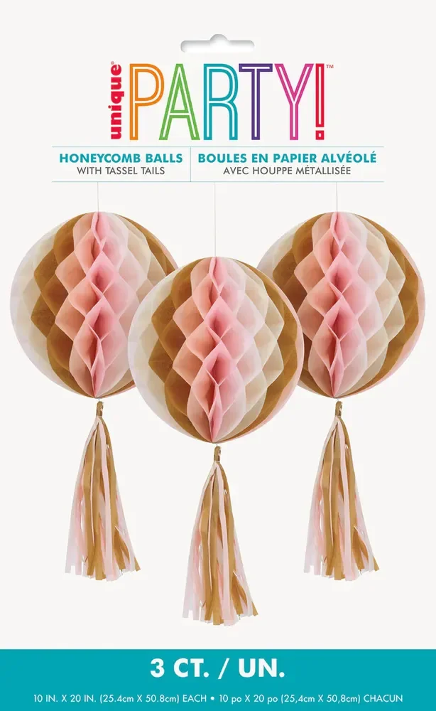 Marble Honeycomb Balls with Tissue Tassels - Pk 3