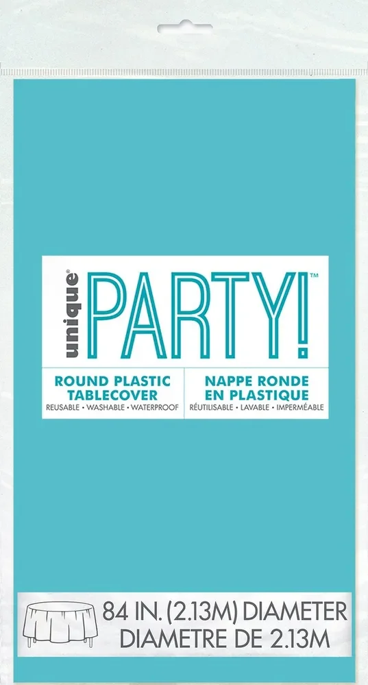 Round Teal Plastic Tablecloth (213 cm)
