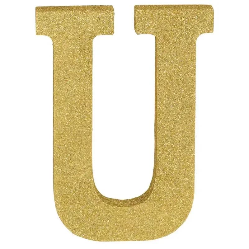Letter U Gold Glitter Decoration (MDF)