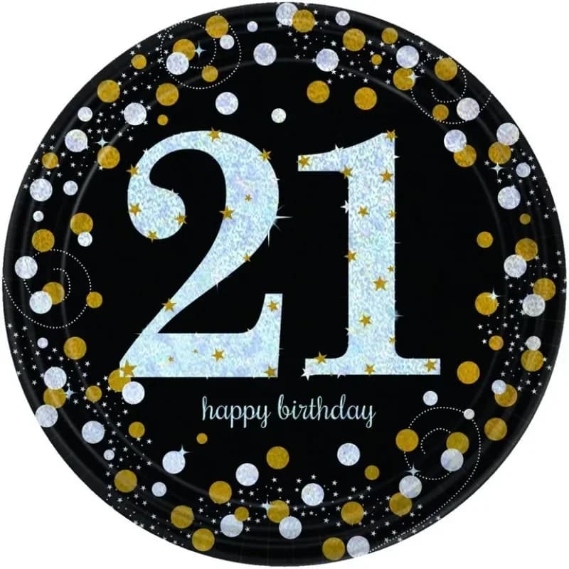 Sparkling "21" Birthday Plates (23 cm) - Pk 8